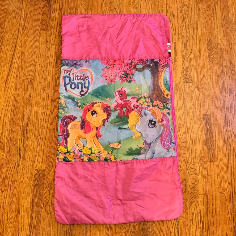 VTG My Little Pony Sleeping Bag Pink Floral Horses Blanket Rainbow Zip Y2K 2005